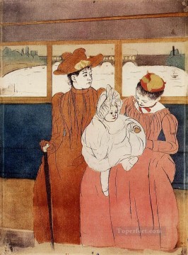 María Cassatt Painting - Interior de un tranvía que pasa por un puente madres hijos Mary Cassatt